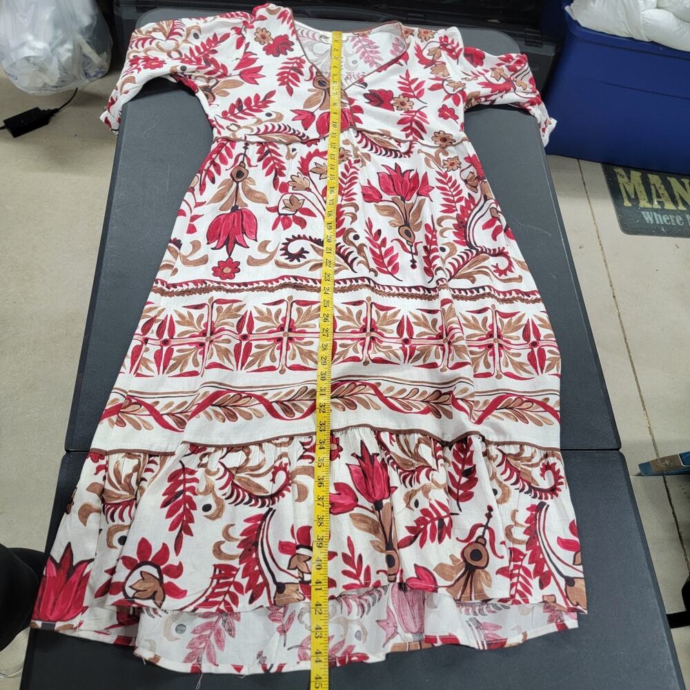 FIG + FLOWER Anthro Floral Red Paisley Tiered Midi Dress Size Small Rayon Boho - Picture 8 of 8